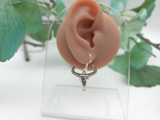 Preview: Western Bullenschädel Ohrringe silberfarben